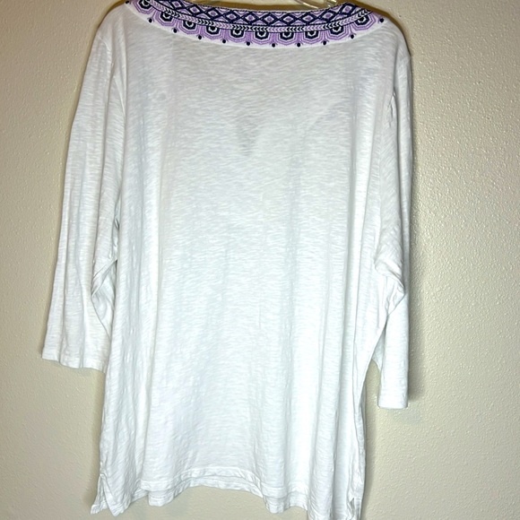 Talbots Embroidered V Neck Top Size 3X Petite White 3/4 Sleeve Boho Cotton - Picture 9 of 17